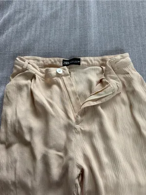 Zara Cream Pleated Wide Leg Trousers‎ thumbnail 7