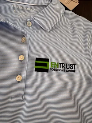 Peter Millar Light Blue Striped Polo with  Logo thumbnail 7