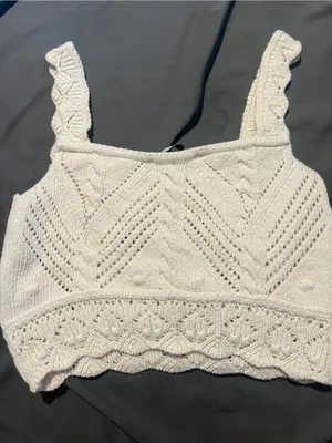 Zara Cream Knit Cropped Tank Top with Scallop Hem thumbnail 6