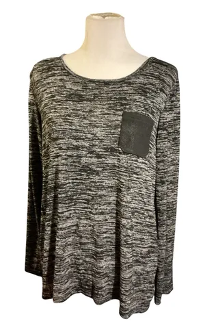 Jones New York Sport Long Sleeve Space Dye Knit Top Leather Pocket Large thumbnail 1
