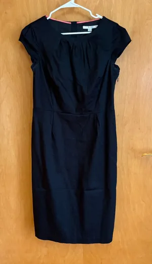 Boden Black Cap Sleeve Pleated Neck Sheath Dress US 10L‎ thumbnail 1
