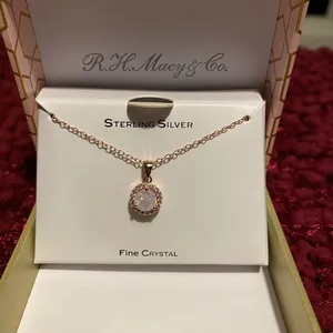 R.H.Macy & Co Sterling silver rose gold tone with fine crystal pendant necklace thumbnail 1