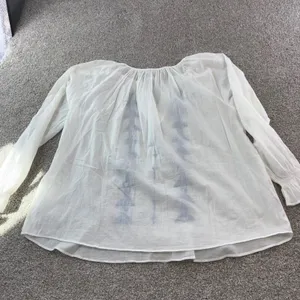 Parker NY Woman's M White Blue Embroidered Tassel Tie Neck Cotton Tunic Top Boho thumbnail 8