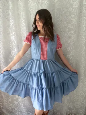 Vintage Handmade Blue Red Gingham Prairie Dress Cottagecore Puff Sleeve thumbnail 10