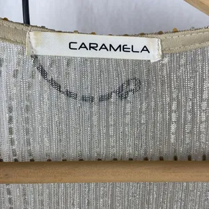 Caramela Tan & Gold Metal Embellished Open Front Sheer Duster Sweater L thumbnail 6