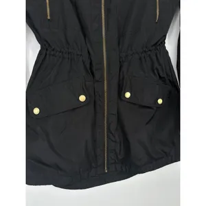 Michael Kors Anorak Raincoat Jacket Women XS Black Hooded Gold Hardware Utility thumbnail 3