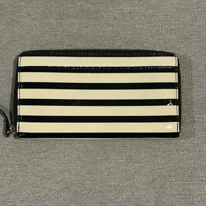 Kate Spade Glossy Black and Cream Striped Long Wallet thumbnail 2