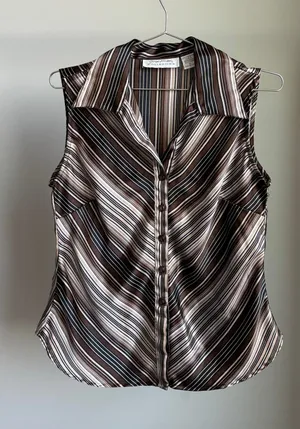 90s‎ Vintage Giorgio Fiorlini Collection Striped Satin Sleeveless Blouse Medium thumbnail 1