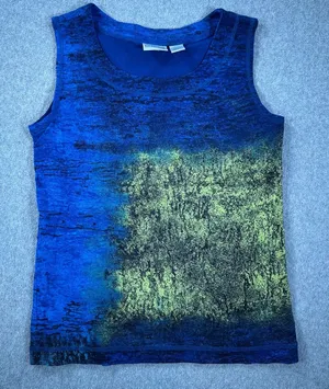 Chicos Colorful Tank Top Women's 1/Medium Blue Green Slightly Sheer thumbnail 1