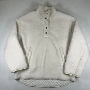 Athleta Tugga Sherpa Snap Pullover‎ Fleece Jacket Cream White Womens Large L thumbnail 1