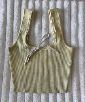 Altar'd State Pale Yellow Ribbed Tie-Front Tank thumbnail 1