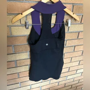 Lululemon Thick Strap Scoop Neck Halter Tank Top Black & Purple Size 4 thumbnail 3