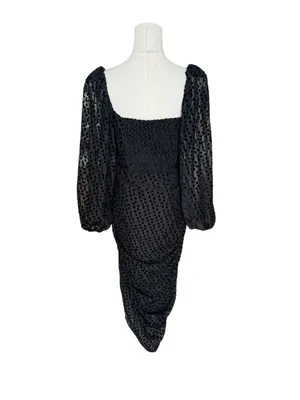 ASTR The Label x Revolve - Athens Black Velvet Polka Dot Ruched Midi Dress Sz M thumbnail 6