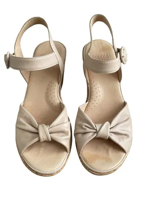 ONO Caul Beige Knot Front Cork Wedge Leather Sandals Women’s Size 8 thumbnail 2