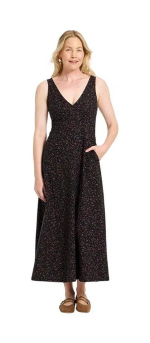 NEW Universal Thread Womens Maxi A-Line Woven Dress 94762466 Black Multi S thumbnail 1