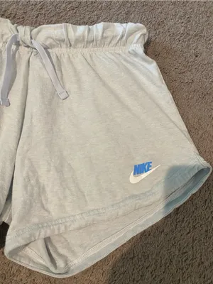Nike Girls Light Blue Athletic Lounge Shorts with Blue Logo thumbnail 3