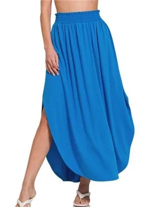 Zenana Smocked Waist‎ Side Slit Maxi Skirt With Pockets thumbnail 1