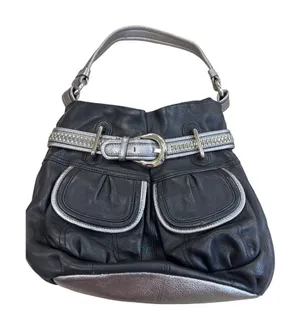 B. Makowsky Womens Black & Silver Leather Hobo Handbag Purse SKU 7813 thumbnail 1