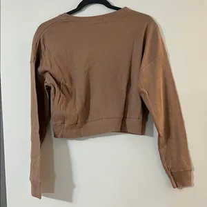 Bozzolo Women's Tan Cropped waffle long sleeved thumbnail 4