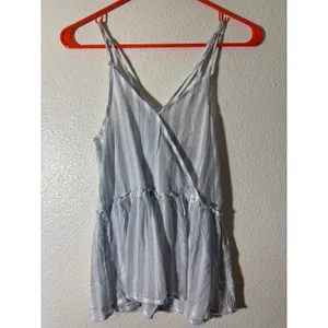 American Eagle Women's Cami Tank Size XS Blue White Strappy Faux Wrap Top NEW thumbnail 2