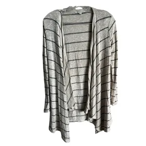 AEO Cream‎ Lightweight Striped Waterfall Open Front Cardigan thumbnail 2