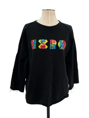 MSGM Black Multicolor‎ Logo Crewneck Sweatshirt Cotton Raw Hem Size Large thumbnail 1