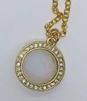 Gold-Tone Rhinestone Iridescent Pendant Necklace thumbnail 5