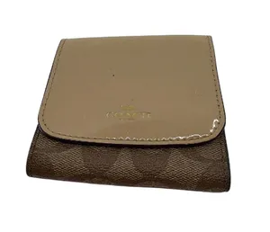 Coach Signature C Brown Beige Patent Leather Wallet thumbnail 1