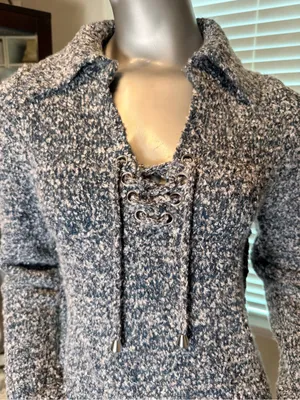 Free People Milena Sweater Dress Medium NWT Lace Up Mini Marled Gray Blue Cozy thumbnail 3