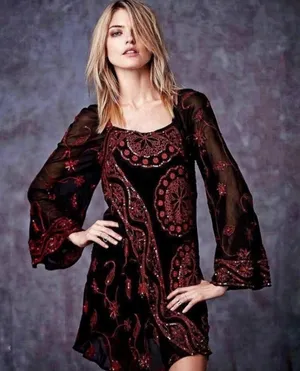 Free People My Beloved Georgette Mini Dress Black Red Sequin Embroidered Fairy 8 thumbnail 1