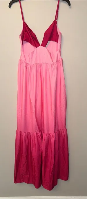 Pink Ombre Maxi Dress with Deep V Bodice thumbnail 1