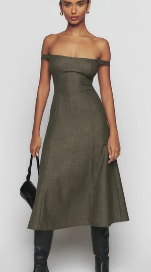Reformation Stratford Wool Blend Midi Dress in Black Check Size: 4 thumbnail 1