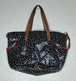Fossil Large Waxed Leather‎ Shoulder Tote Zip Top Black Speckeled Bag thumbnail 1