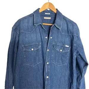 Mother The Western Cowgirl Blue Denim Jean Long Sleeve Button Raw Hem S thumbnail 4