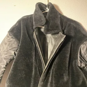 Avec Les Filles Black Faux Leather Jacket with Black Faux Fur Collar thumbnail 5