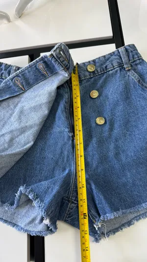 Zara High-Waisted Asymmetric Denim Skort - Light Wash - Size XS thumbnail 9