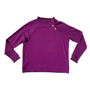 Talbots Ruffle Trim Raglan Purple Sweater Gold Buttons Cottage Boho Size Medium thumbnail 2