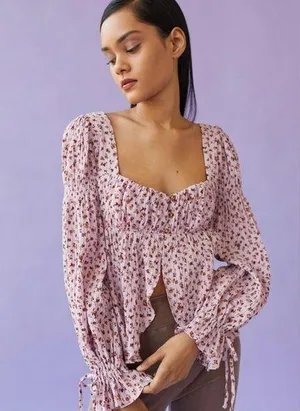Urban Outfitters NWOT Allie Tie Sleeve Sleeve Blouse Floral Print Size S thumbnail 1