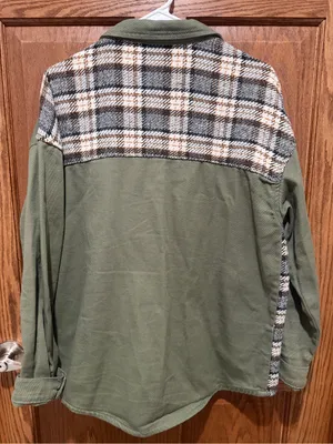 Olive Plaid Mixed-Media Shacket - Women thumbnail 2