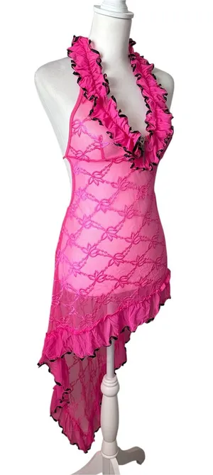 Lace Halter Asymmetrical Lingerie Slip Dress thumbnail 1