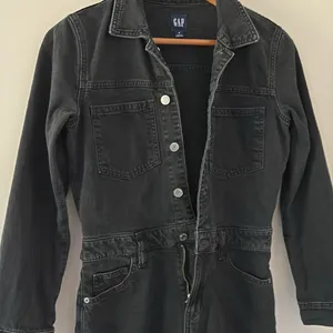 GAP Denim Mini Dress Long Sleeve Pocket in Black Wash‎ Button Front Size 4 thumbnail 11