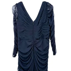Adrianna Papell Size 10 Long Sleeve Maxi‎ Dress Dark Blue Mesh Sleeve Event Gown thumbnail 4