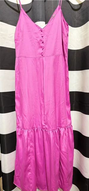 ASOS Hot Pink Satin Maxi Slip Dress with Button Front thumbnail 1