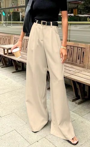 Commense Solid Wide Leg Pants Preppy Academia Country Club Tan NWT S thumbnail 1