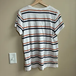 Madewell orange white striped v-neck t-shirt women's size large 100% cotton thumbnail 6