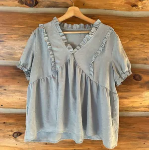 Swiss Dot Blue Blouse size XXL thumbnail 2