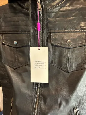 Danesi Black Hooded Faux Leather Jacket Size M thumbnail 4