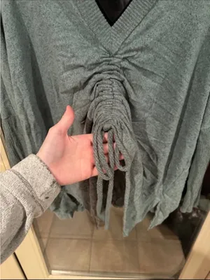 Lulu's Heather Teal V-Neck drawstring Knit Sweater thumbnail 3