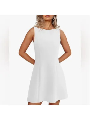 NEW White Classic A-Line Sleeveless Boat Neck Mini Dress Mini Dress M 8/10 thumbnail 6