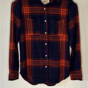 Mossimo Supply Co. Navy and Orange Plaid Shirt | Large thumbnail 7